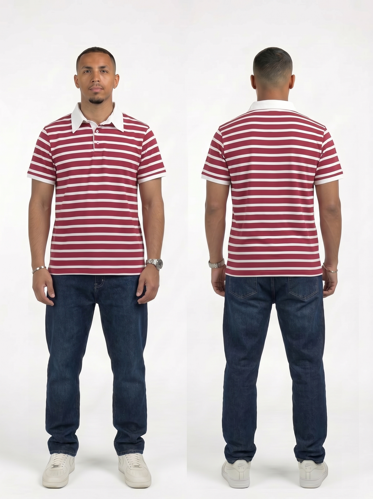 Striped Ringer Polo Shirt (Red x White)