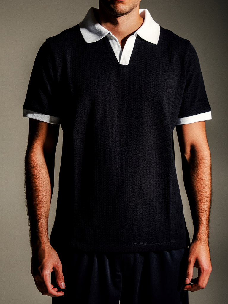 Textured Ringer Polo Shirt (Black x White)