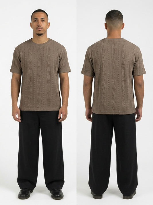 Cable Knit T-Shirt (Brown)