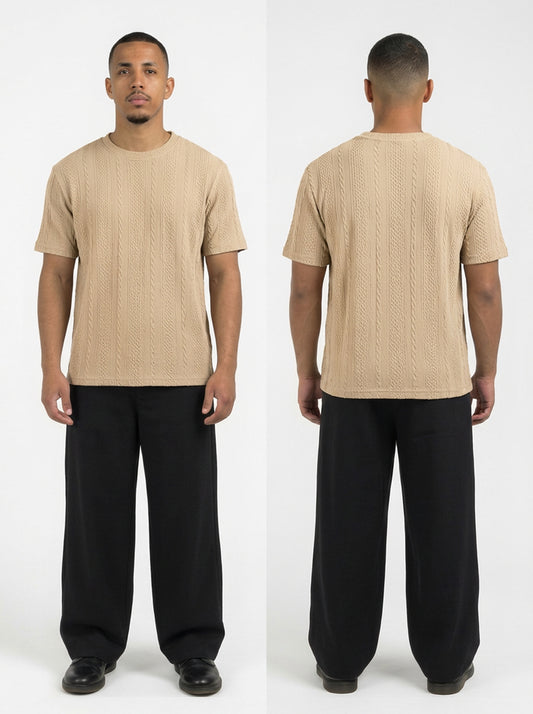 Cable Knit T-Shirt (Beige)