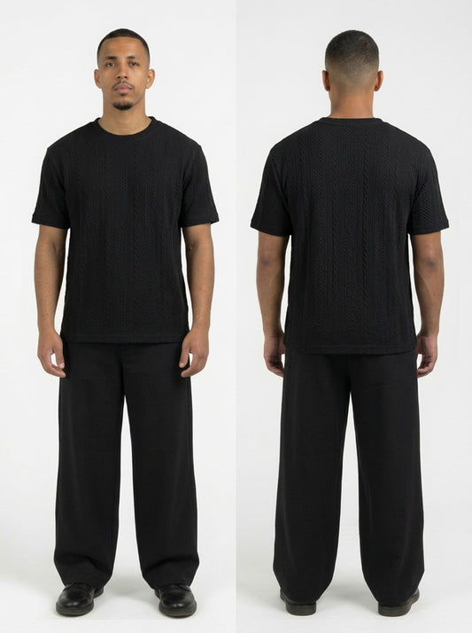 Cable Knit T-Shirt (Black)