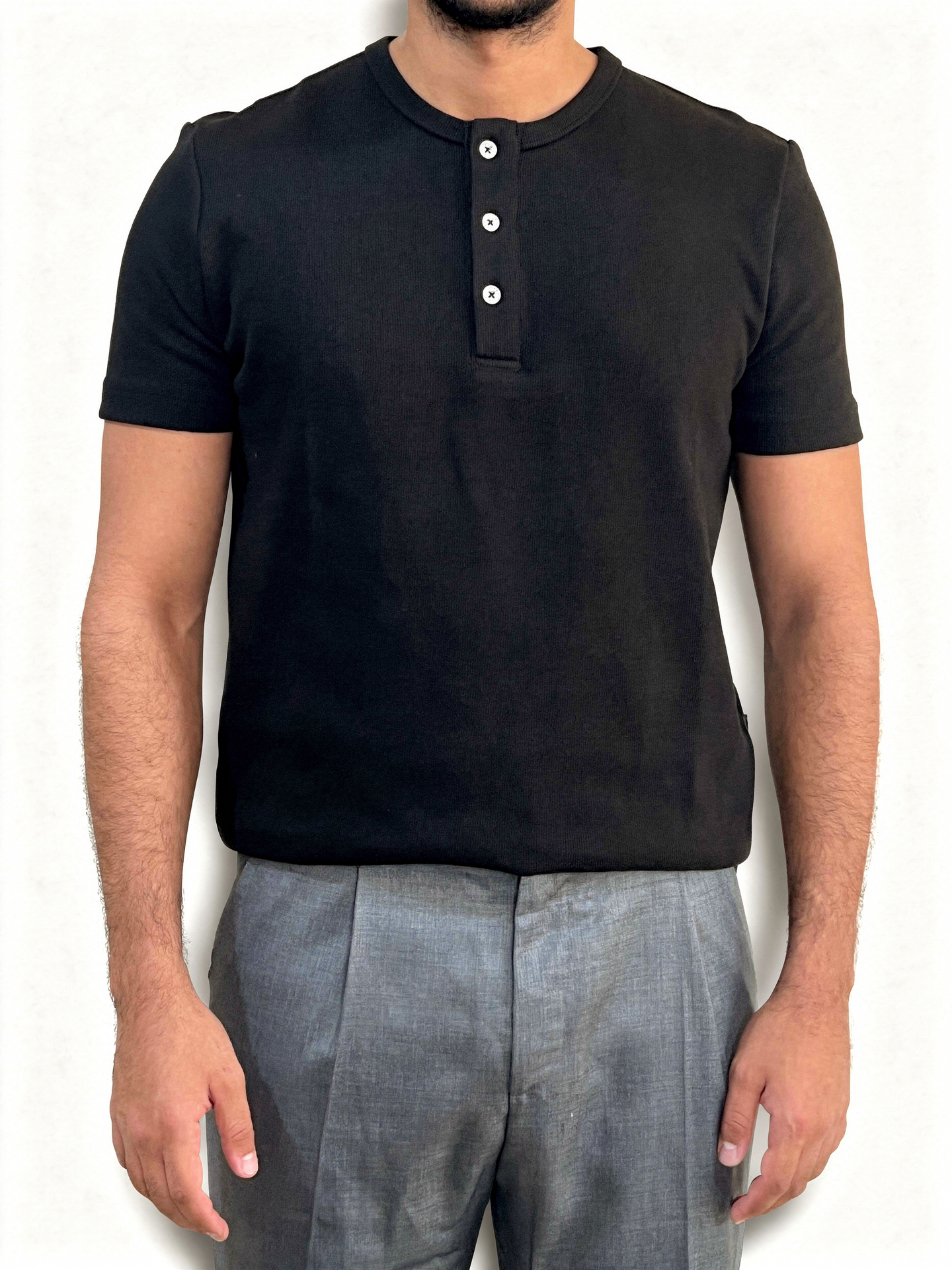 Tailored-Fit Henley T-Shirt (Black)