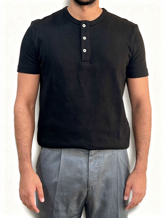 Tailored-Fit Henley T-Shirt (Black)