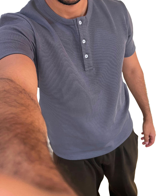 Tailored-Fit Henley T-Shirt (Dark Grey)