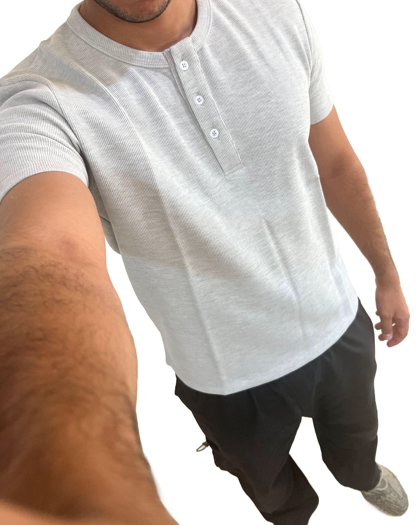 Tailored-Fit Henley T-Shirt (Light Grey)