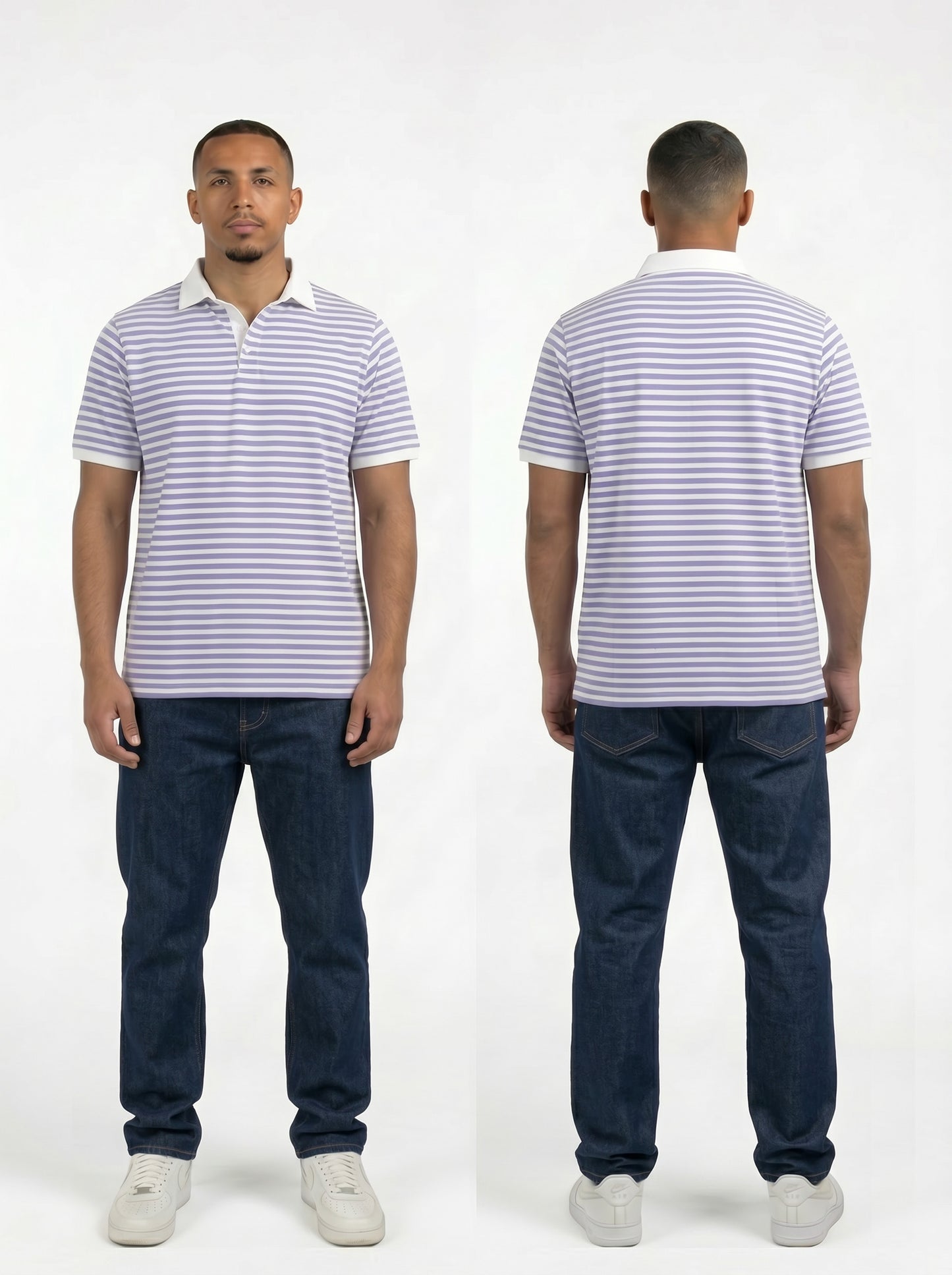 Striped Ringer Polo Shirt (Lavender x White)