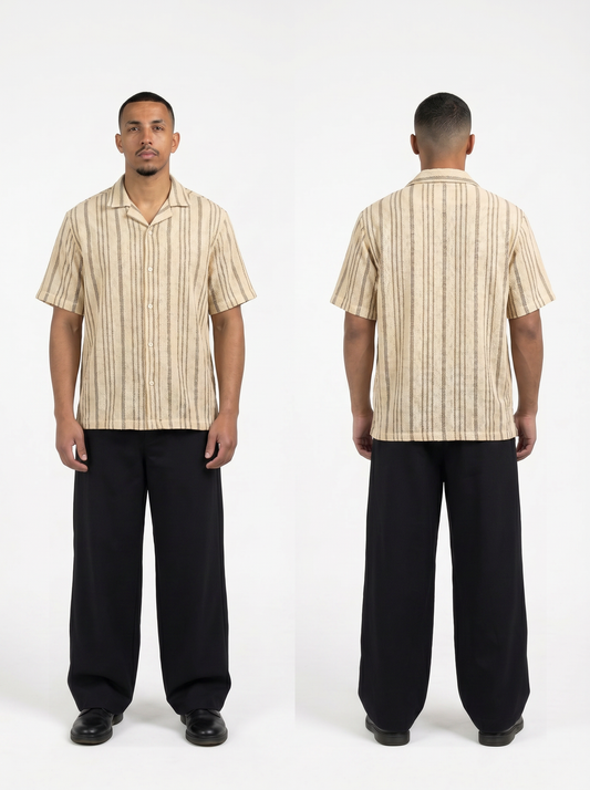 Striped Mesh Shirt (Beige x Black)