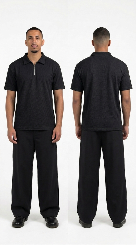 Quarter Zip Polo T-Shirt (Black)