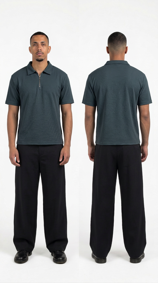 Quarter Zip Polo T-Shirt (Dark Green)