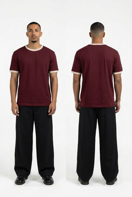 Ringer T-Shirt (Dark Red x Off White)