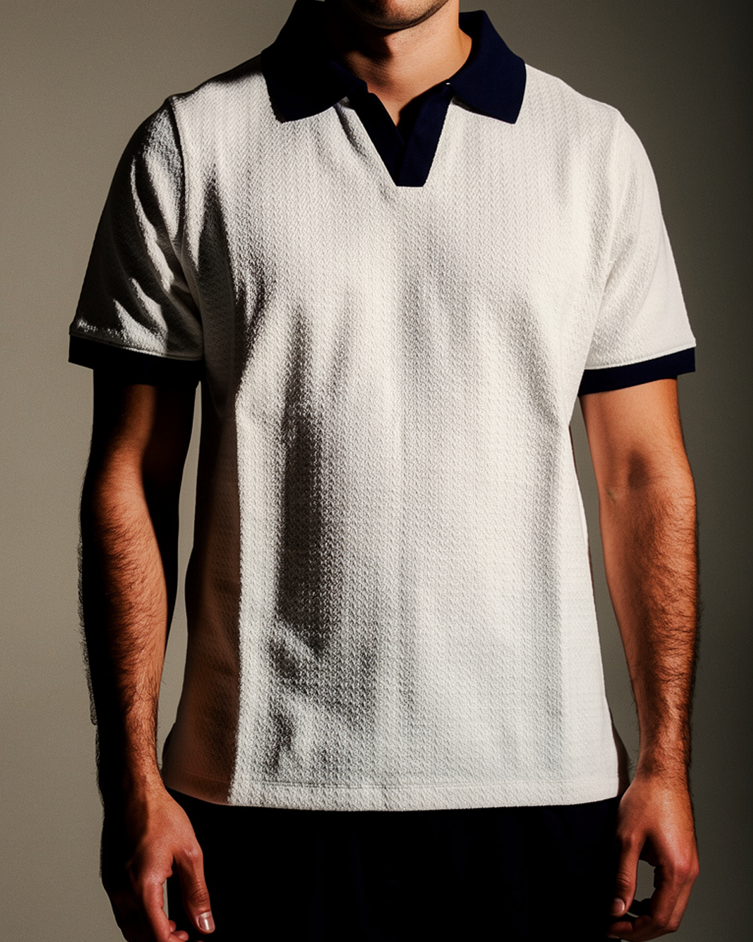 Textured Ringer Polo Shirt (White x Navy)
