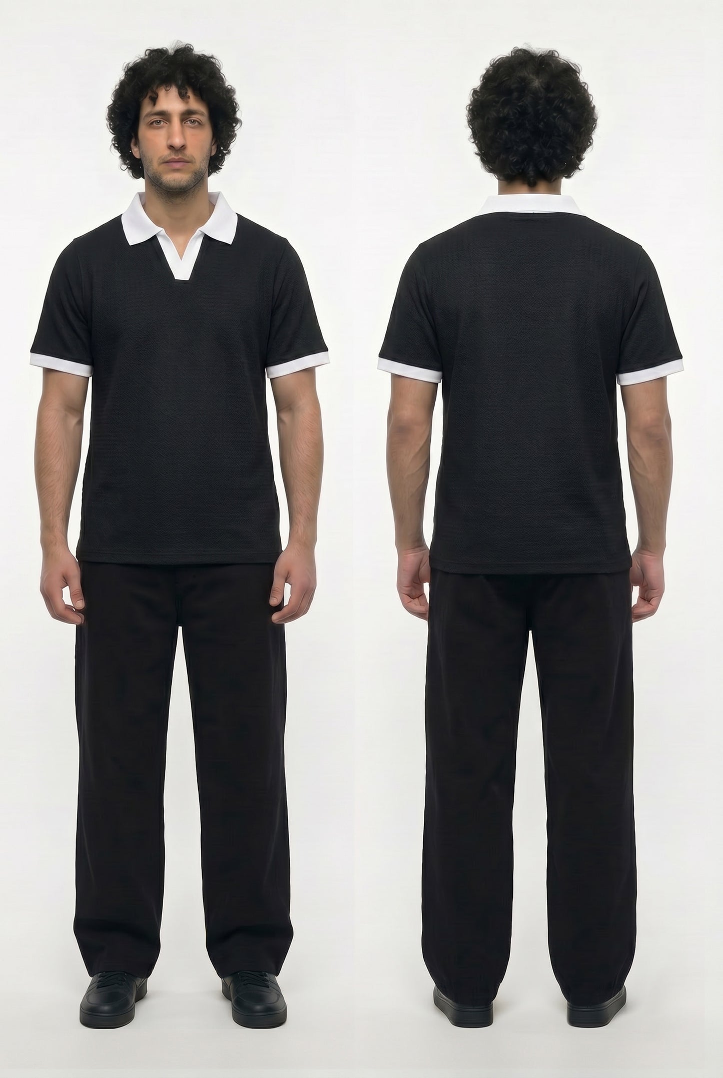 Textured Ringer Polo Shirt (Black x White)