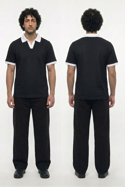 Textured Ringer Polo Shirt (Black x White)
