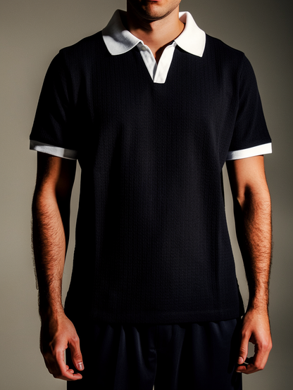 Textured Ringer Polo Shirt (Black x White)