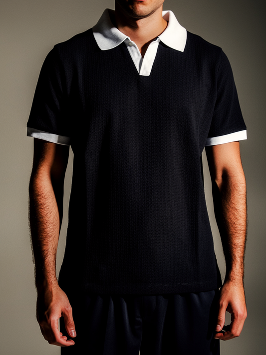 Textured Ringer Polo Shirt (Black x White)