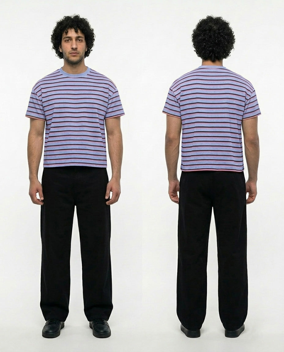 Striped T-Shirt (Grey x Peach)