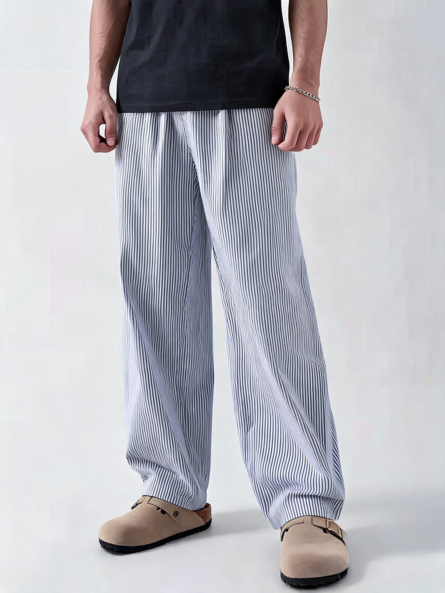 Relaxed Striped Pants (Blue x White)