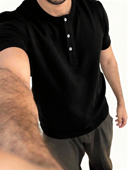 Tailored-Fit Henley T-Shirt (Black)
